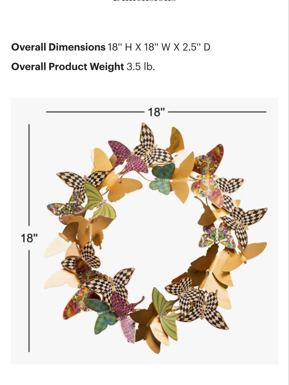 NIB MacKenzie-Childs Gold and Multicolor Butterfly Wreath Sculpture - Picture 4 of 6